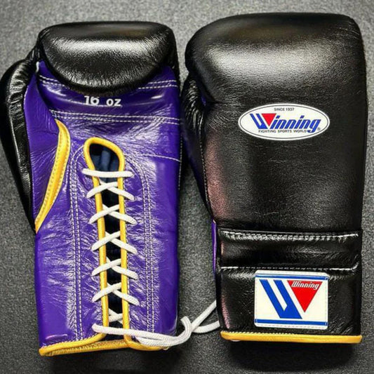 Winning Boxing Gloves – Black Blue Lace Up Winning Training Gloves – Perfect for All Boxers – Pro-Level Quality – Premium Quality at Low Prices
