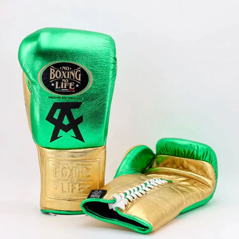 NO BOXING NO LIFE TRAINING GLOVES - Green Golden | 100% Pure Leather | Best Choice for Fighters