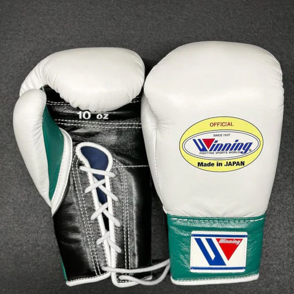 Winning Boxing Gloves – White Green Lace Up Winning Training Gloves – Perfect for All Boxers – Pro-Level Quality – Premium Quality at Low Prices