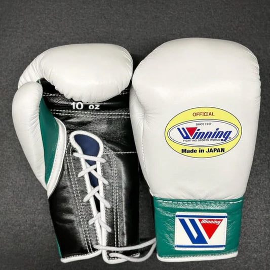 Winning Boxing Gloves – White Green Lace Up Winning Training Gloves – Perfect for All Boxers – Pro-Level Quality – Premium Quality at Low Prices