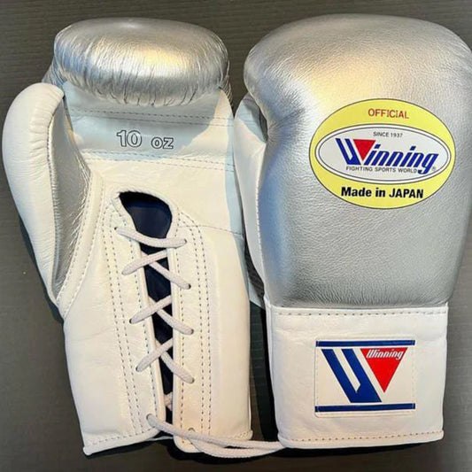 Winning Boxing Gloves – Silver White Lace Up Winning Training Gloves – Perfect for All Boxers – Pro-Level Quality – Premium Quality at Low Prices