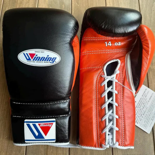 Winning Boxing Gloves – Black Orange Lace Up Winning Training Gloves – Perfect for All Boxers – Pro-Level Quality – Premium Quality at Low Prices