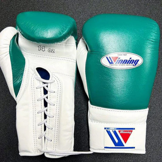 Winning Boxing Gloves – Green White Lace Up Winning Training Gloves – Perfect for All Boxers – Pro-Level Quality – Premium Quality at Low Prices