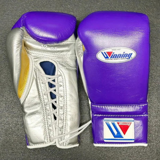 Winning Boxing Gloves – Blue Silver Lace Up Winning Training Gloves – Perfect for All Boxers – Pro-Level Quality – Premium Quality at Low Prices
