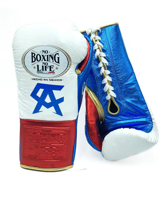 NO BOXING NO LIFE TRAINING GLOVES - White Blue Red | 100% Pure Leather | Best Choice for Fighters