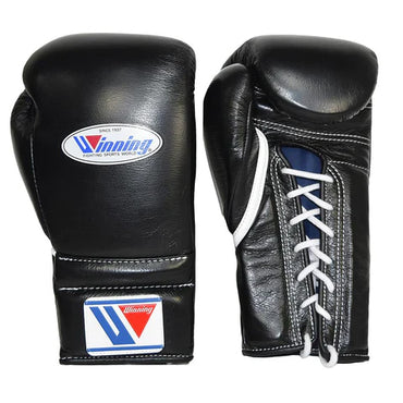 Winning Boxing Gloves MS-500 Lace-Up Type Black Genuine Cowhide Leather