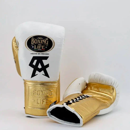 NO BOXING NO LIFE TRAINING GLOVES - White Golden | 100% Pure Leather | Best Choice for Fighters