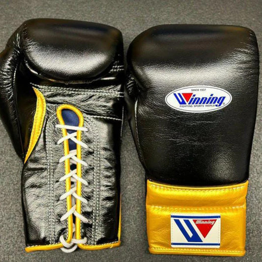 Winning Boxing Gloves – Black Golden Lace Up Winning Training Gloves – Perfect for All Boxers – Pro-Level Quality – Premium Quality at Low Prices