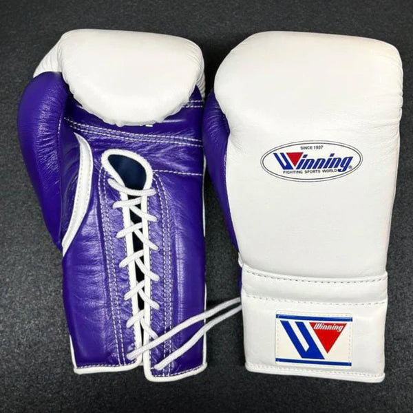 Winning Boxing Gloves – White Blue Lace Up Winning Training Gloves – Perfect for All Boxers – Pro-Level Quality – Premium Quality at Low Prices
