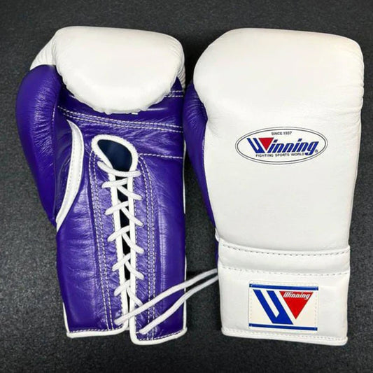 Winning Boxing Gloves – White Blue Lace Up Winning Training Gloves – Perfect for All Boxers – Pro-Level Quality – Premium Quality at Low Prices