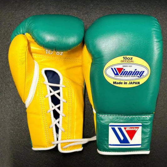 Winning Boxing Gloves – Green Yellow Lace Up Winning Training Gloves – Perfect for All Boxers – Pro-Level Quality – Premium Quality at Low Prices