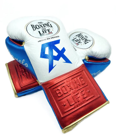 NO BOXING NO LIFE TRAINING GLOVES - White Blue Red | 100% Pure Leather | Best Choice for Fighters