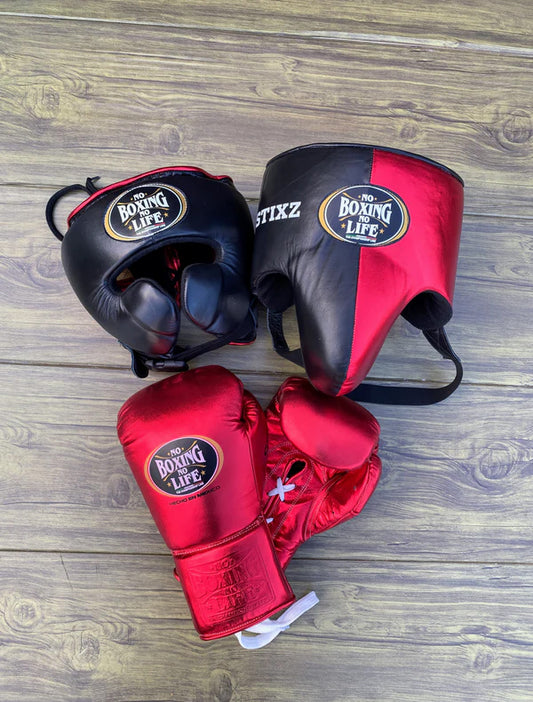 NO BOXING NO LIFE SET, NBNL RED/BLACK Boxing set, No Boxing No Life Gloves Head Guard & Groin Guard