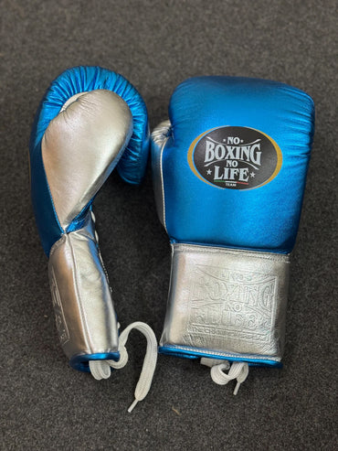 NO BOXING NO LIFE TRAINING GLOVES - Blue Silver | 100% Pure Leather | Best Choice for Fighters