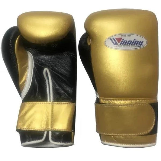 Black/Golden Winning Boxing Gloves MS-400B Tape Pro Type Leather, Boxing Sparring & Training Gloves