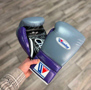 Winning Premium Professional Boxing Set Gloves Headgear Groin Guard for Sparring Training and Fitness | Purple/Black/Grey