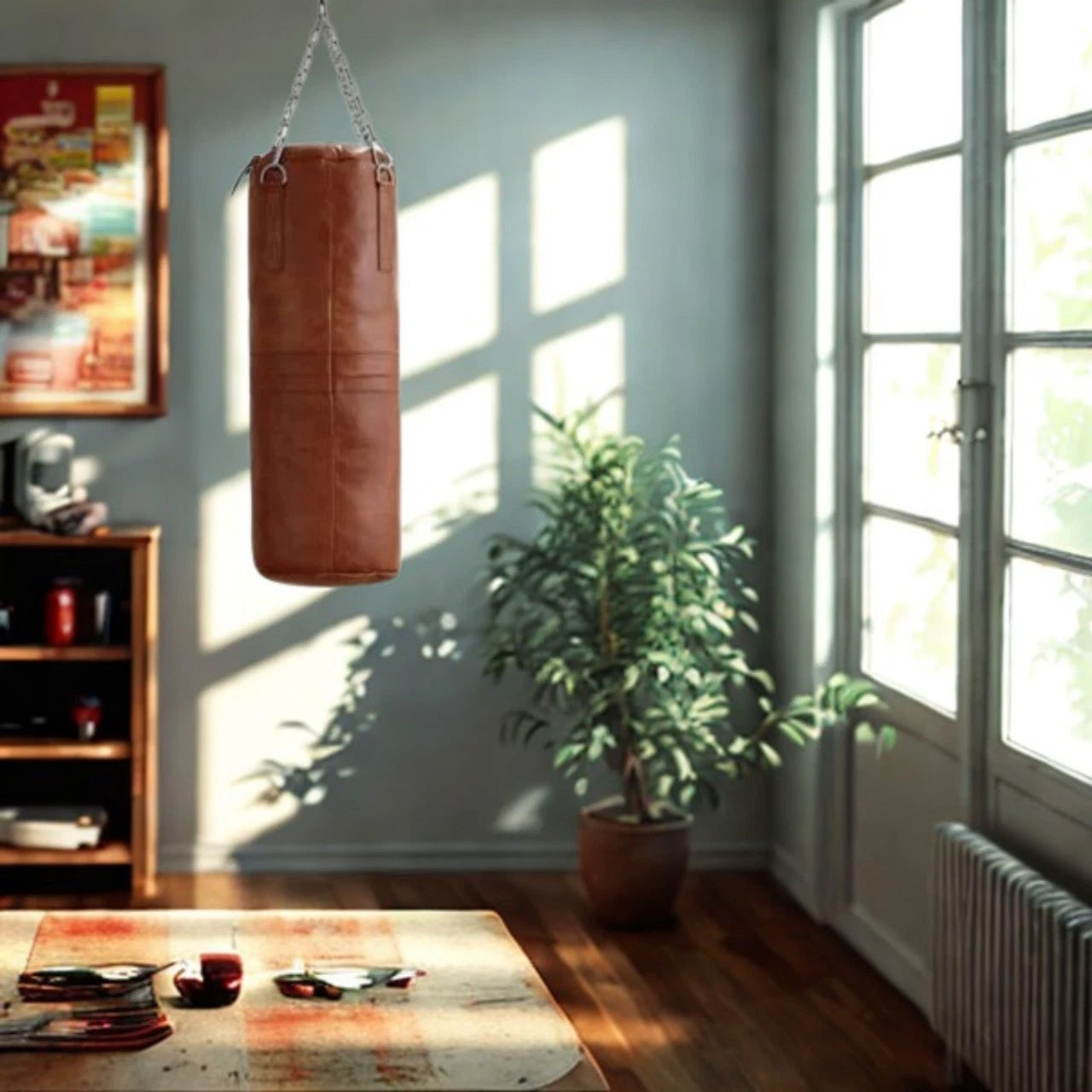 Ultimate Deluxe Tan Vintage Leather Punching Bag, Training Boxing Bag, MMA