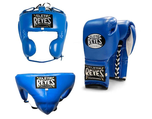 Cleto Reyes Blue Boxing Gloves Set, Custom Logo, Head & Groin Protector