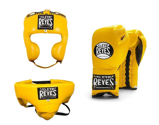 Cleto Reyes Yellow Boxing Gloves Set, Custom Logo, Head & Groin Protector