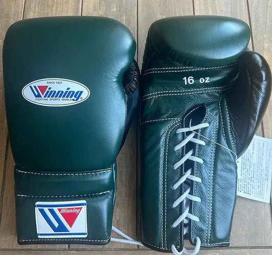 Winning Boxing Gloves Green/Black – Lace-Up