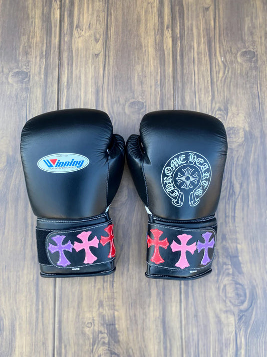 Winning Boxing Gloves Black – Chrome Heart Style Velcro