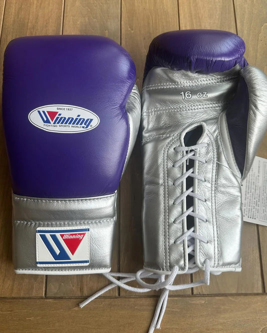 Winning Boxing Gloves Purple/Silver – Lace-Up