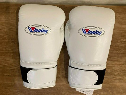 White Winning Boxing Gloves MS-400B Tape Pro Type Leather, Boxing Sparring & Training Gloves