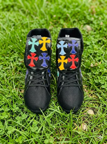 Custom Chrome Heart Crosses Leather Boxing Shoes, Lightweight Pro Wrestling Boots