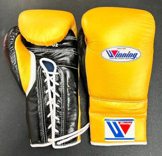 Winning Boxing Gloves MS-500 Lace-Up Type Yellow/Black Genuine Cowhide Leather