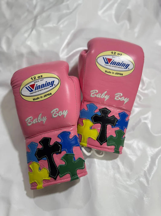 Winning Boxing Gloves Pink – Japanese Logo Chrome Heart Style Lace-Up