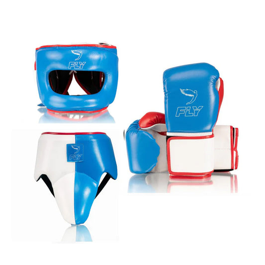 Professional Fly Boxing Set White / Blue / Red -Velcro Gloves – Elite Boxing Set for Training & Sparring