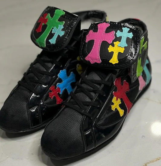 New Arrival Custom Made Chrome Heart Design Boxing Boots, Custom Men's Wrestling & Boxing Shoes, Martial Arts Kick Boxing Boots