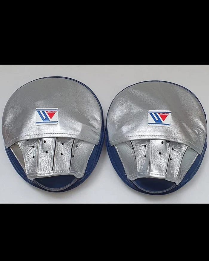 Winning Professional Boxing Punching Mitts - Customizable - Handcrafted Leather - Blue/Silver