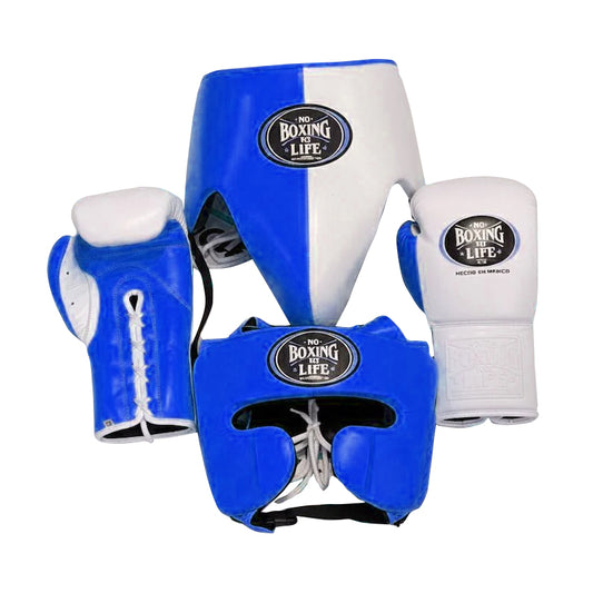 No Boxing No Life Boxing Gloves Professional Equipment Set Blue / White | Premium Training Gear | Free Shipping Worldwide
