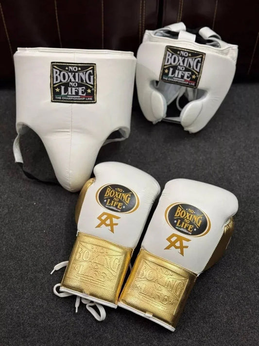 No Boxing No Life Boxing Gloves Fight Training Kit White / Golden | Premium Training Gear | Free Shipping Worldwide
