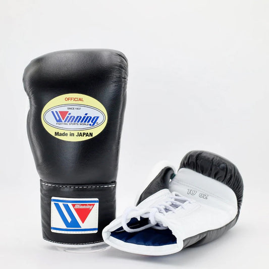Winning Boxing Gloves Black/White – Japanese Logo Lace-Up