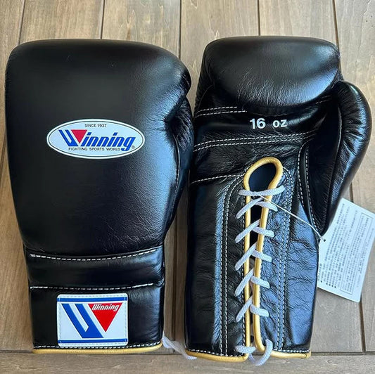 Winning Boxing Gloves Black/Yellow – Lace-Up