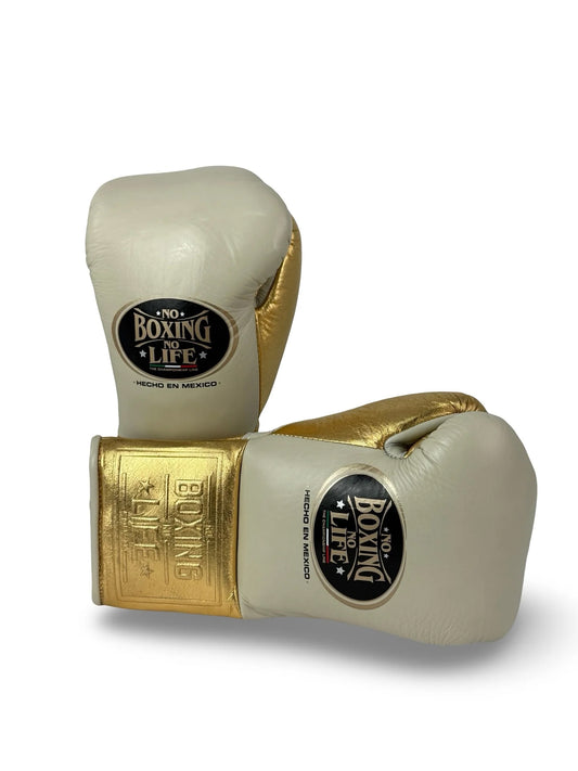 No Boxing No Life Fight Gloves - Cream/ Metallic Gold | 100% Pure Leather | Best Choice for Fighters | Free Shipping Worldwide