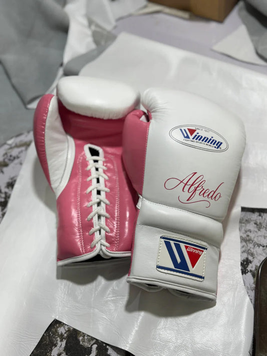 Winning Boxing Gloves White/Pink – Lace-Up