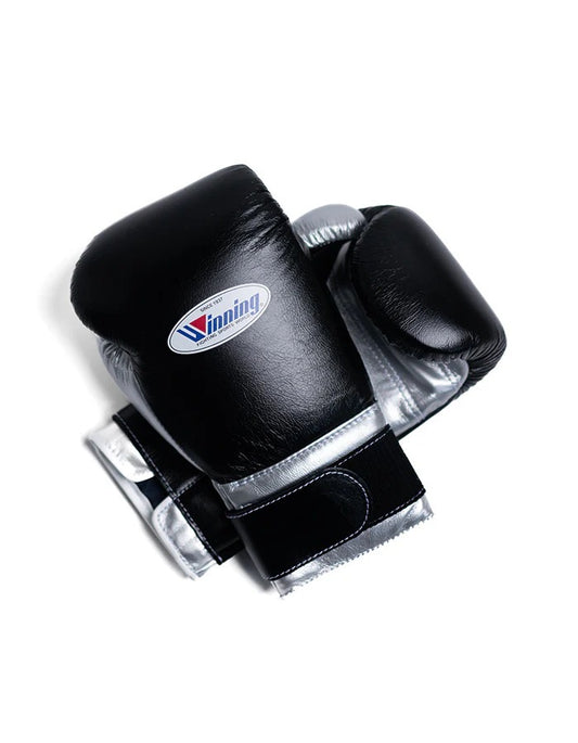 Winning Boxing Gloves Black Silver Velcro Winning Training Gloves – Perfect for All Boxers – Pro-Level Quality – Premium Quality at Low Prices