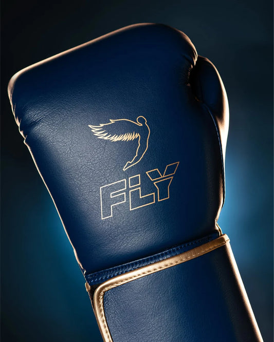 Fly Boxing Gloves | Profesional Training Boxing Gloves | Sparring Gloves | Velcro | Blue/Gold