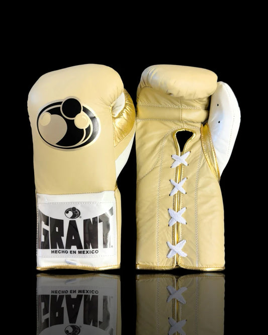 Grant Boxing Gloves | Professional Lace-up | Customizable - Soft Padding | Gold/White