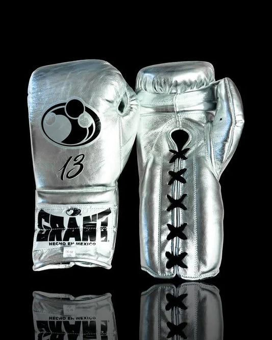 Grant Boxing Gloves | Professional Lace-up | Customizable - Soft Padding | Silver