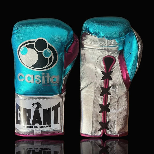 Grant Boxing Gloves | Professional Lace-up | Customizable - Soft Padding | Blue/Silver/Pink