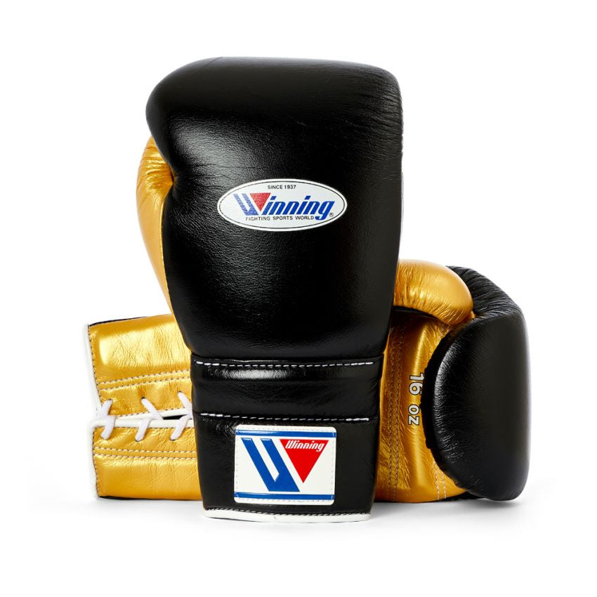Winning Boxing Gloves – Black Golden Lace-Up Winning Training Gloves – Perfect for All Boxers – Pro-Level Quality – Premium Quality at Low Prices