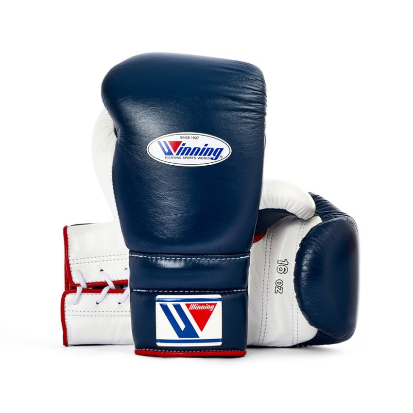 Winning Boxing Gloves – White Blue Lace-Up Winning Training Gloves – Perfect for All Boxers – Pro-Level Quality – Premium Quality at Low Prices