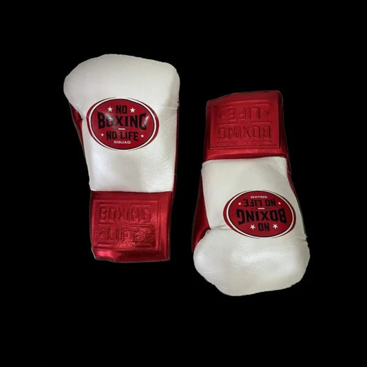 NO BOXING NO LIFE TRAINING GLOVES - White Red | 100% Pure Leather | Best Choice for Fighters