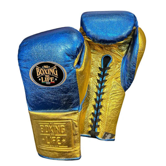 NO BOXING NO LIFE TRAINING GLOVES - Blue Golden | 100% Pure Leather | Best Choice for Fighters