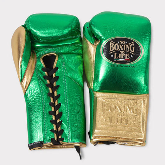 NO BOXING NO LIFE TRAINING GLOVES - Green Golden | 100% Pure Leather | Best Choice for Fighters