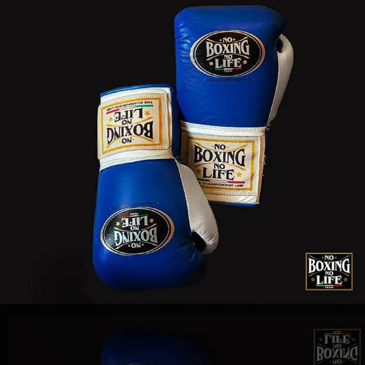NO BOXING NO LIFE TRAINING GLOVES - Blue White | 100% Pure Leather | Best Choice for Fighters